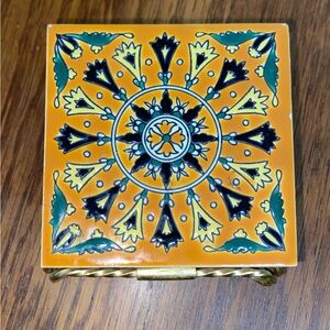 Vintage Lindos Keramik Greek Pottery Tile Drawer Matchbox Cover See Description
